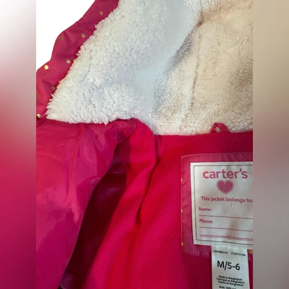 Carter’s Girls Pink Winter Coat & Snow Pants Set Size 5-6 Water-Resistant NWOT